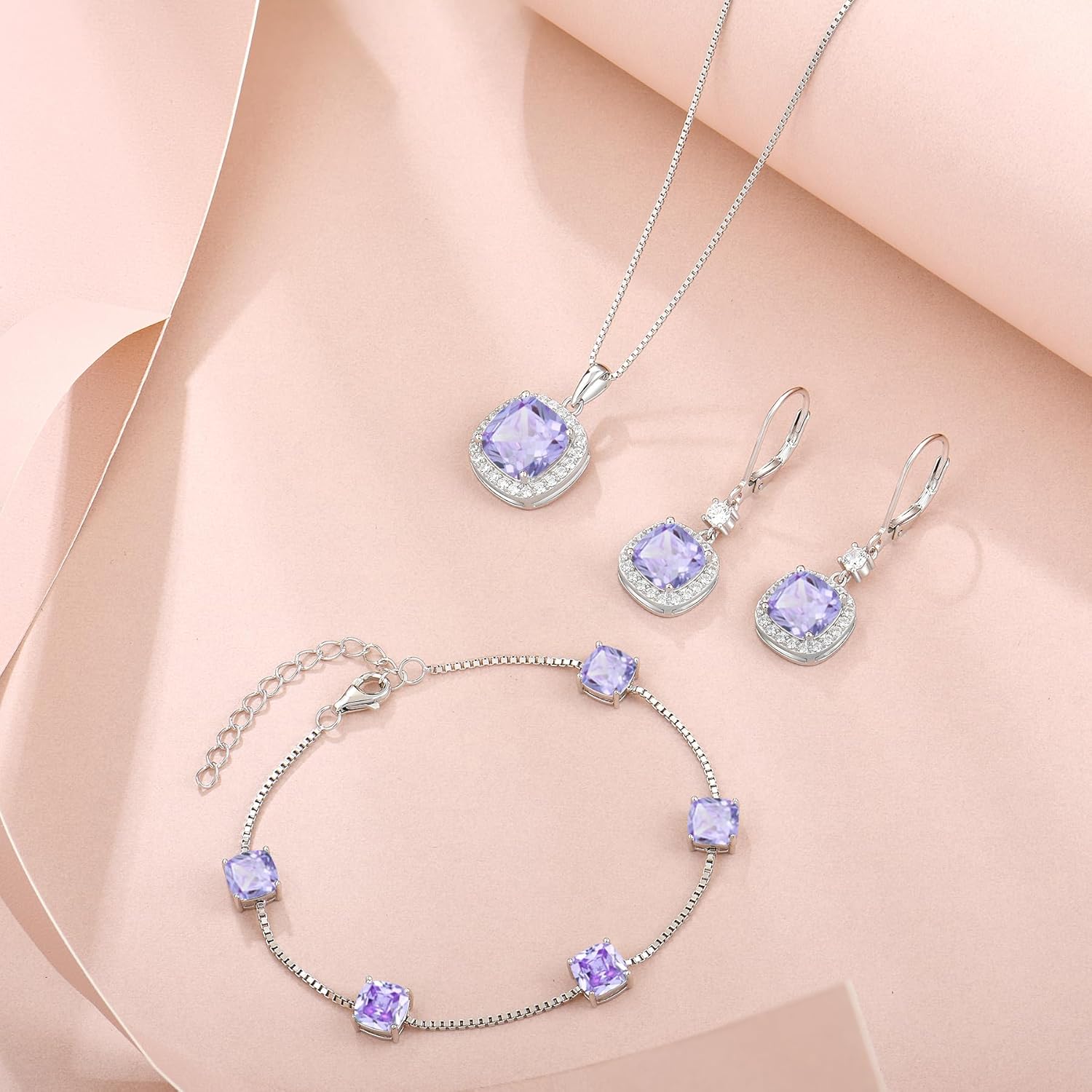 Birthstone Bracelet for Women 925 Sterling Silver Dainty Princess Cut Link Bracelet Jewelry Gifts for Her - Image 5