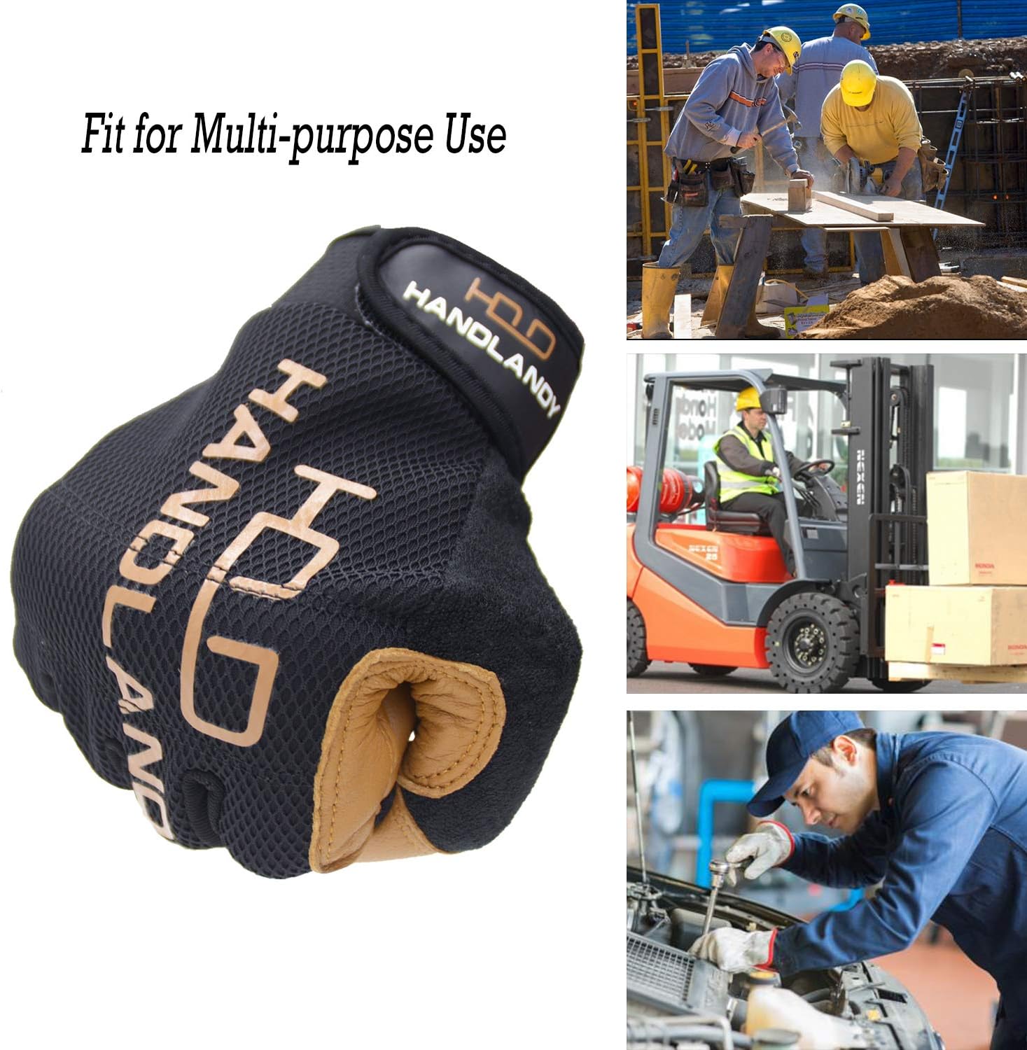 HANDLANDY Men Utilty Men Utilty Leather Work Golves, Goatskin Driver Yard Work Gloves