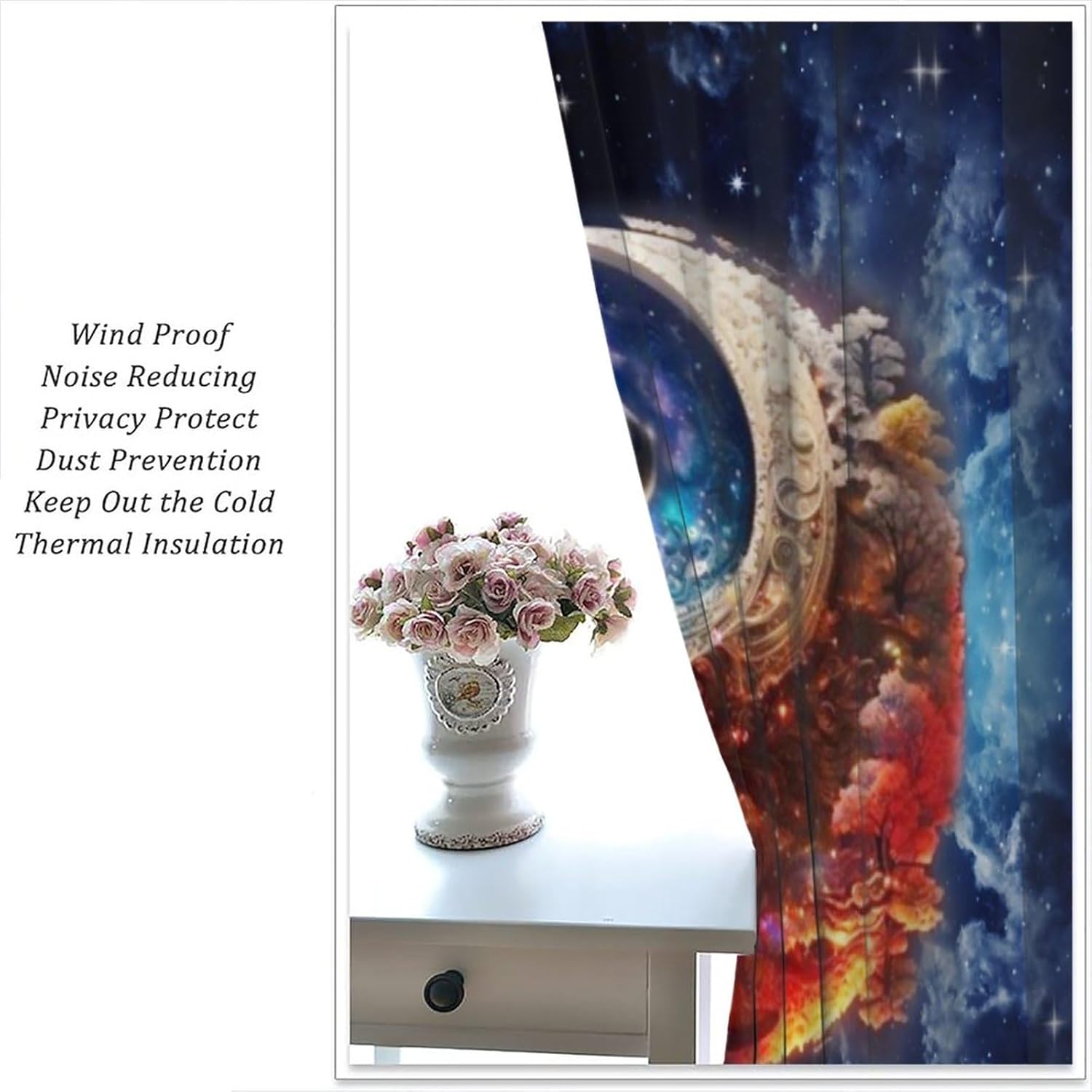 Cool Outer Space Yin Yang Curtains for Living Room, Watercolor Sun&Moon Fantasy Galaxy Colorful Misty Forest Rod Pocket Thermal Insulated,Window Drapes 2 Panels 63" L x 31.5" W