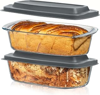 Razab Large 1.9 Qt Glass Loaf Pans Set of 2 with Airtight Lids - Borosilicate Oven Safe Baking Pans for Bread Meatloaf Cakes
