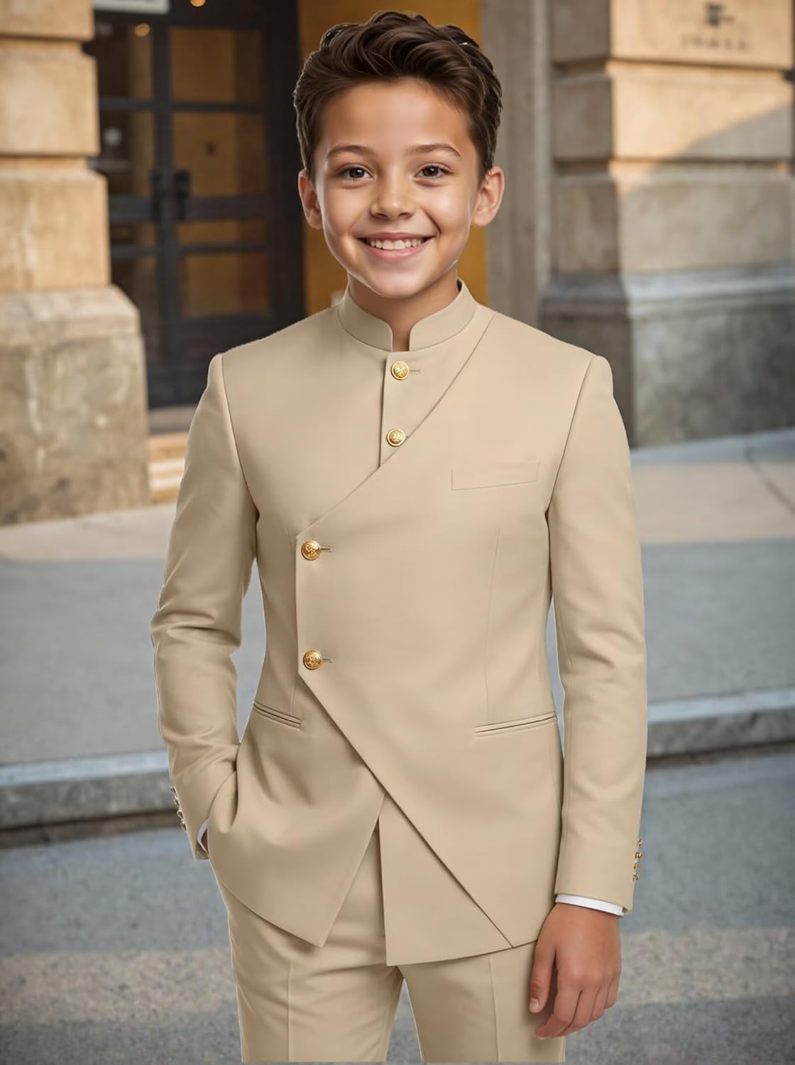 Boys Suits Kids Chinese Tunic Suit for Boy 2 Piece Mandarin Collar Suit Chinese Traditional Wedding Formal Outfit