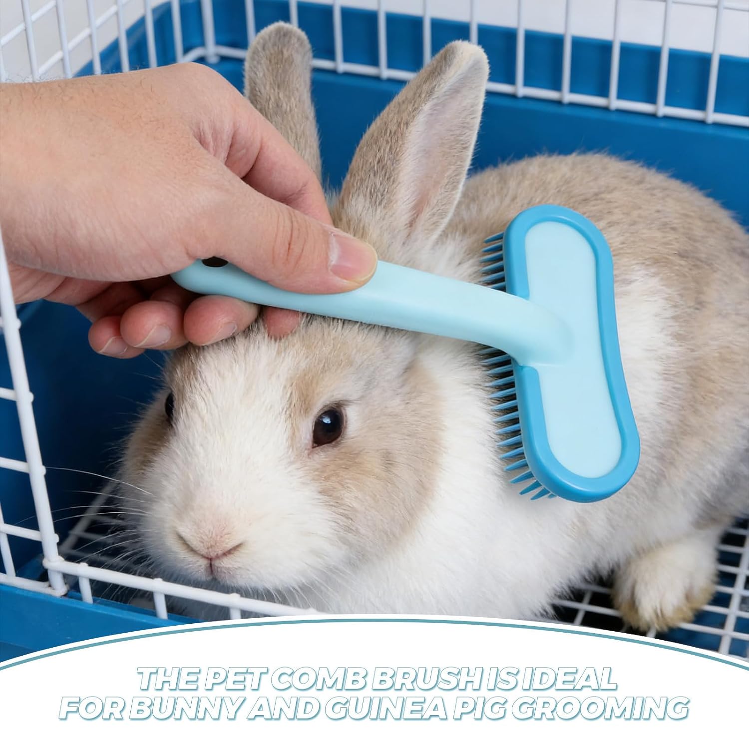 Silicone Grooming Brush Soft Massage Comb for Rabbits and Small Pets with Anti-slip Handle, Detangles and Removes Fur Easy to Clean and Portable for Bathing and Shedding