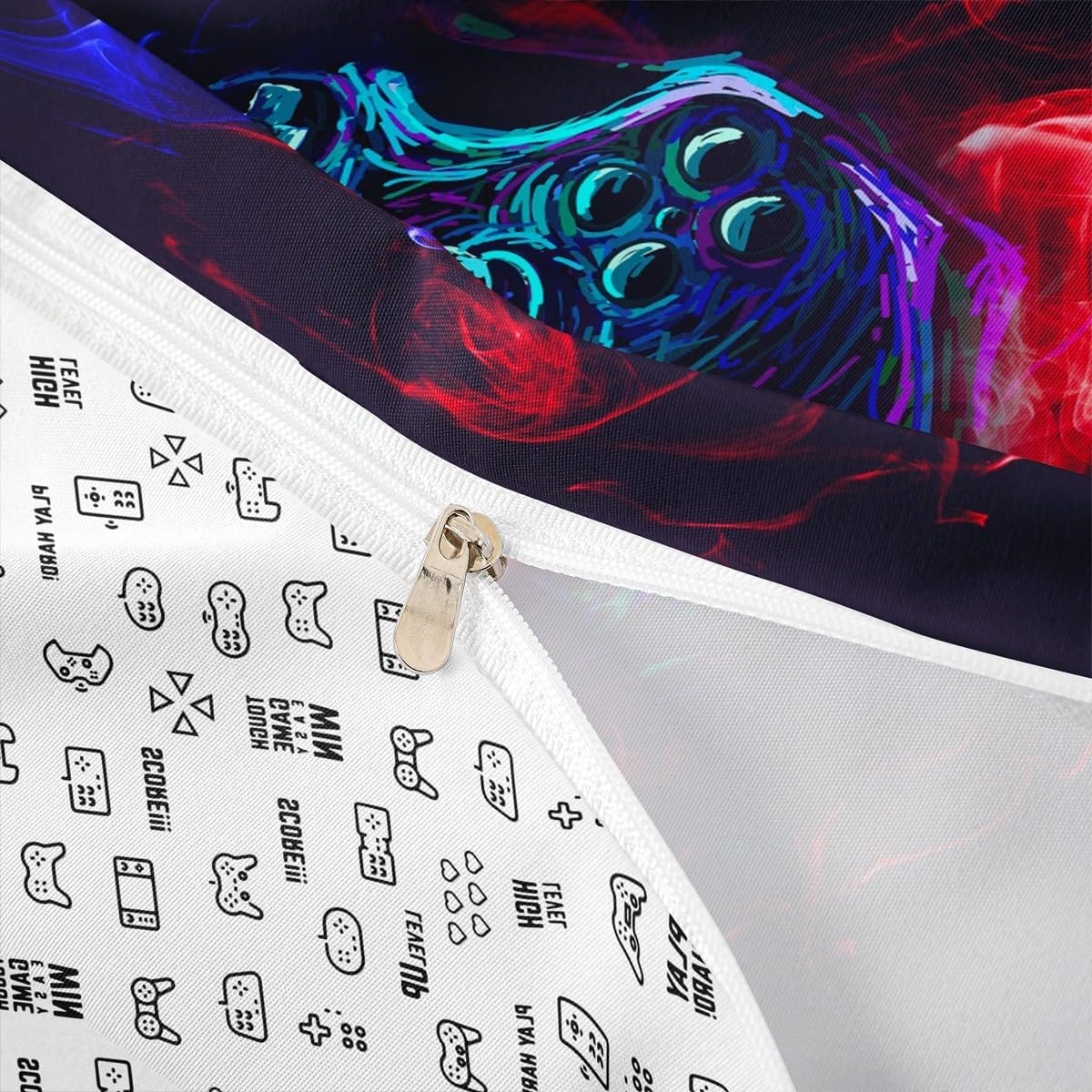 Gamer Boys Bedding Set Gaming Video Games Comforter Cover for Teens Kids Game Room Decor Duvet Cover Novelty Gamepad Action Buttons Joysticks Red and Blue Decor Bedspread, Full Size, No Comforter image 5