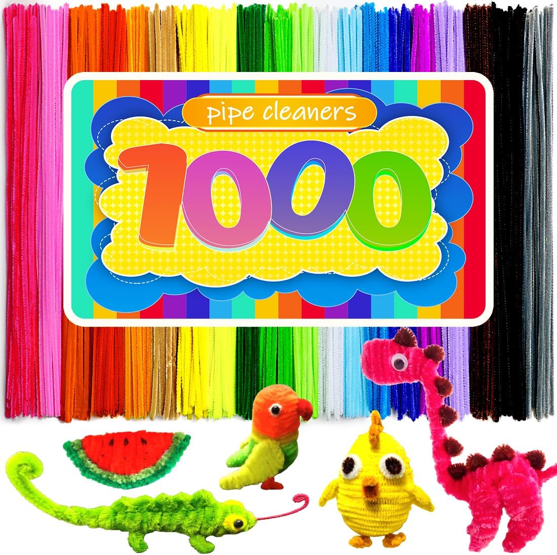 GAGANIU 1000pcs Pipe Cleaners, Pipe Cleaners for Crafts, Craft Supplies Multicolor Chenille Stems for Art&Craft Christmas DIY Projects(12inch*6mm,20colors)