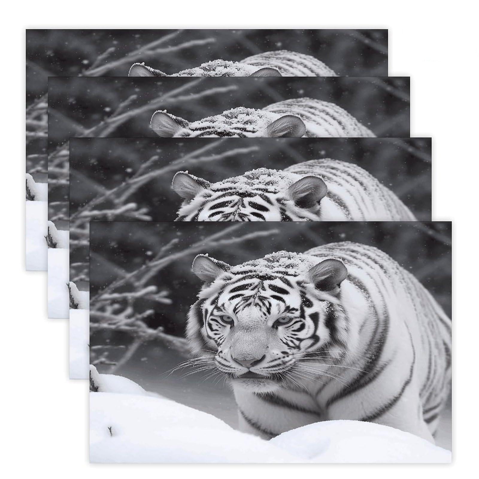 White Tiger in The Snow Placemats Wipeable Heat Resistant Table Mats Washable Flax Place Mats Elegant Cloth Non-Slip Placemat for Kitchen Dinning Party Table Decor 12 * 18 in