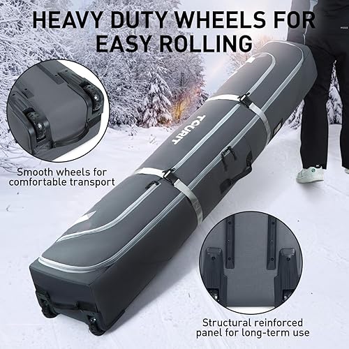 Miniatura 3 de TOURIT Bolsa de esquí con ruedas y bolsa para botas de esquí, bolsa de esquí totalmente acolchada con ruedas para viajes en aire, tela Oxford 900D