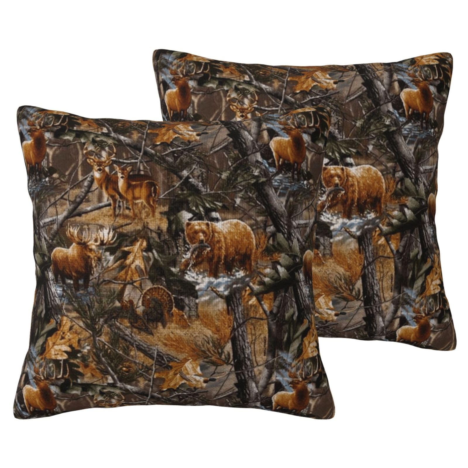 Housses de coussin cerf chasseur et élan : tissu imitation lin anti-plis et facile à laver