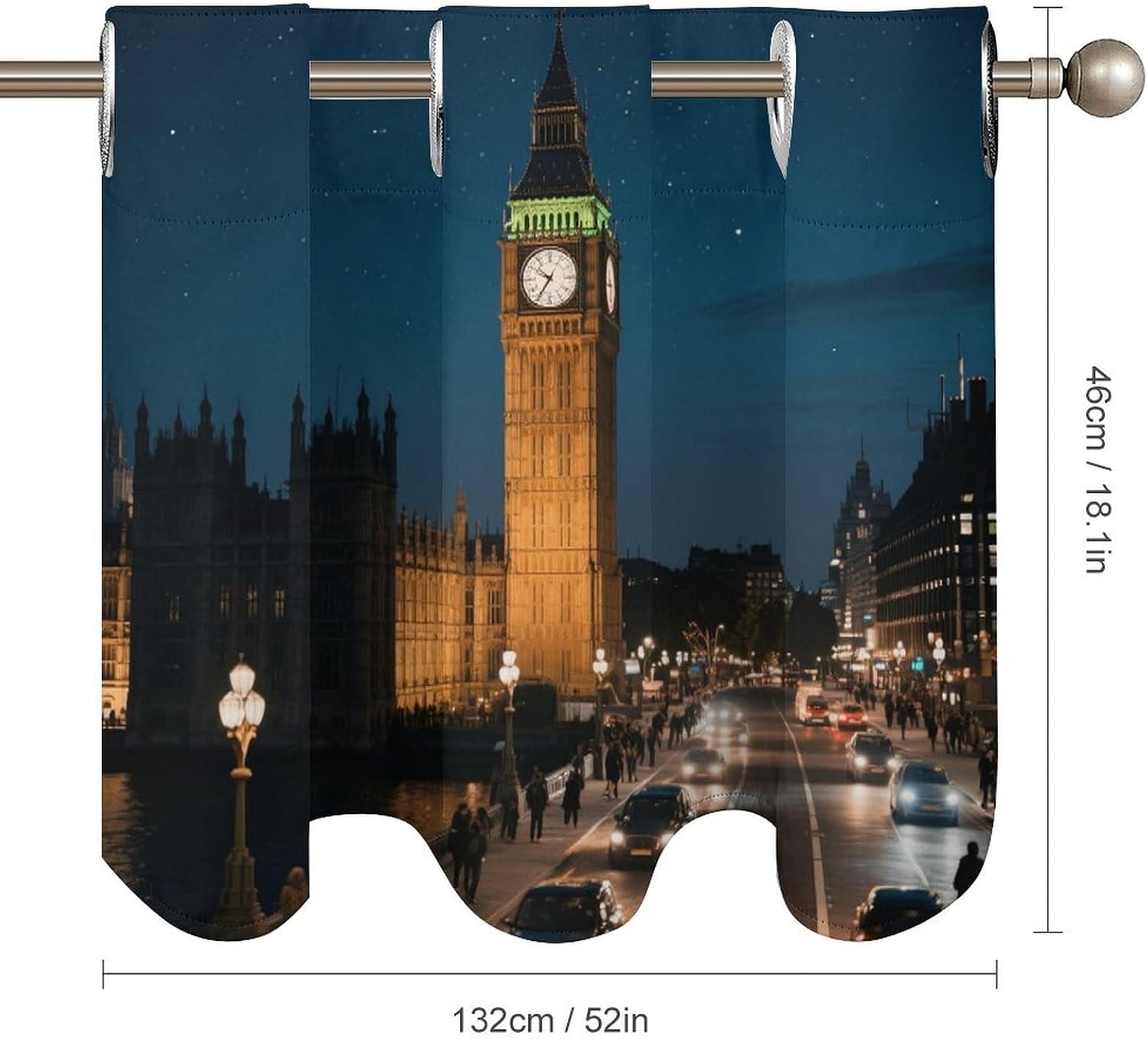 Big Ben Curtain 2 Panels, Polyester Fiber, Blackout Insulated Window Curtain, Curtain Valance for Kitchen Dining Room Living Room Cafe Small Window 52 * 18.1 Inches