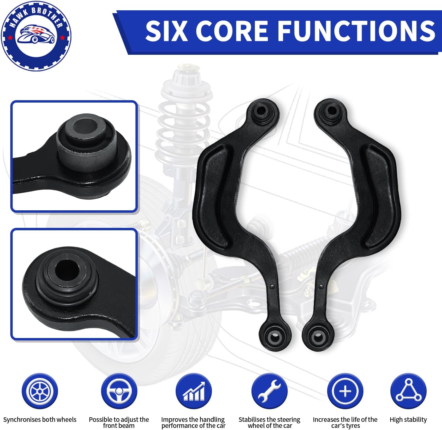 6 PCS Rear Upper Control Arm Suspension Kit Replacement For GMC Acadia and Chevrolet Traverse and Buick Enclave and Saturn Outlook (K641643/K641644/K641781/K641887)