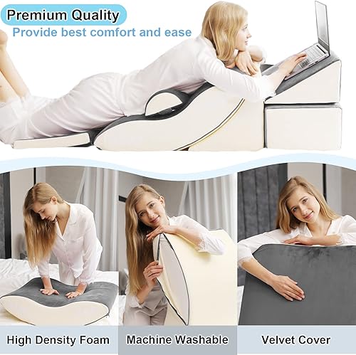 Miniatura 5 de TokSay Juego de 6 almohadas ortopédicas de cuña para cama almohada de memoria poscirugía para alivio del dolor de cuello espalda y piernas alivia la