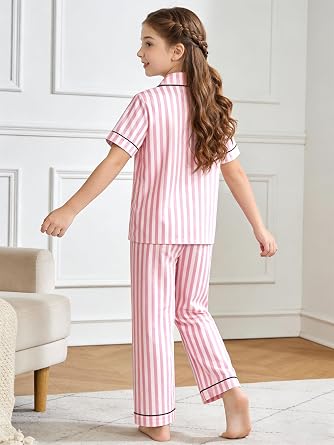 LANKMEI 100% Cotton Girls Pajamas 3 Piece Short Sleeve Sets, 5-14 Years