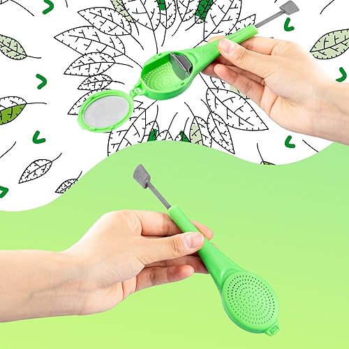 Miniatura 3 de VEIREN 3 filtros de té de mango largo de plástico, infusor de té de malla con émbolo integrado, reutilizables, coladores de dos lados para té