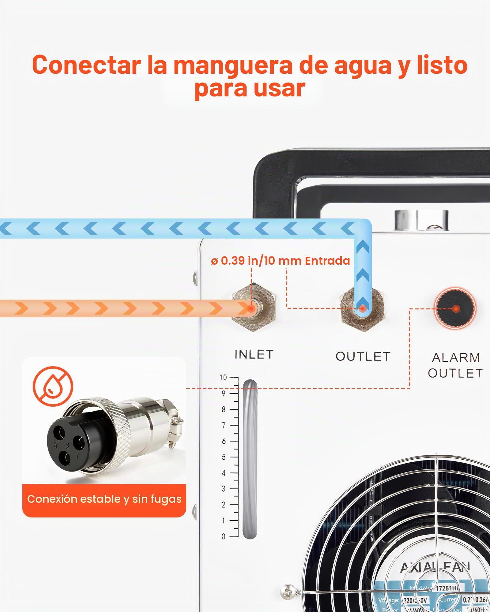 VEVOR Enfriador de Agua Industrial Caudal Máximo de 2,64 GPM Sistema de Enfriamiento de Enfriador de Agua con Tanque de 7 L con Ventilador de Alta Velocidad para Máquina de Grabado y Corte Láser 65 W