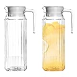 2 Pack Clear Plastic Pitcher with Lid,BPA-Free Water Pitcher Tea Pitcher,1.1L Water Jar with Ribbed Design,Fridge Pitcher with Vented Lid for Hot Water Ice Tea Coffee Milk Shatter-Proof