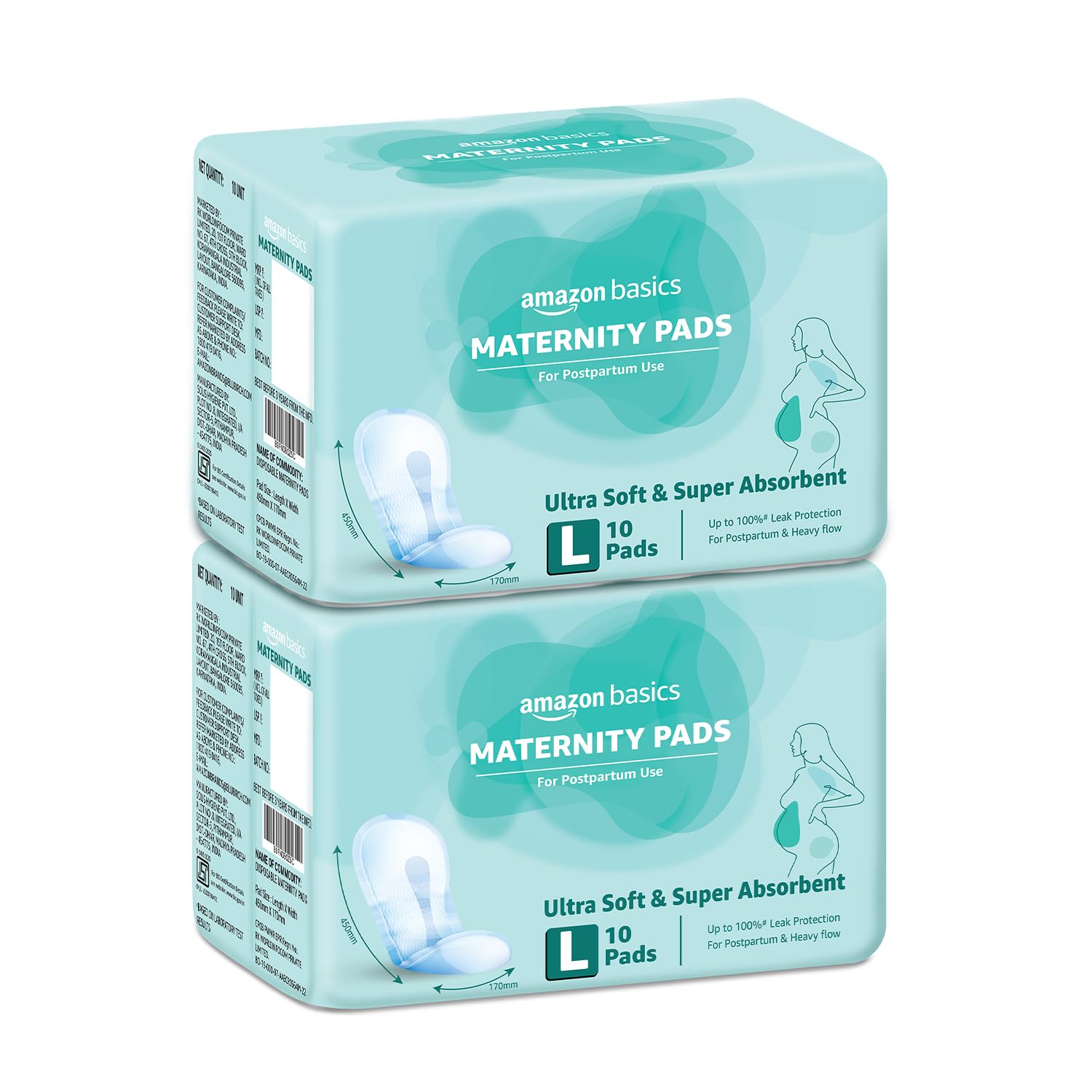 Amazon Basics Maternity Pads | Large | 450mm | Upto 650ml High Absorption | Breathable Top Layer | Contoured Slim Fit | Postpartum & Heavy Flow Protection | 20 Count (10 x Pack of 2)-image-18