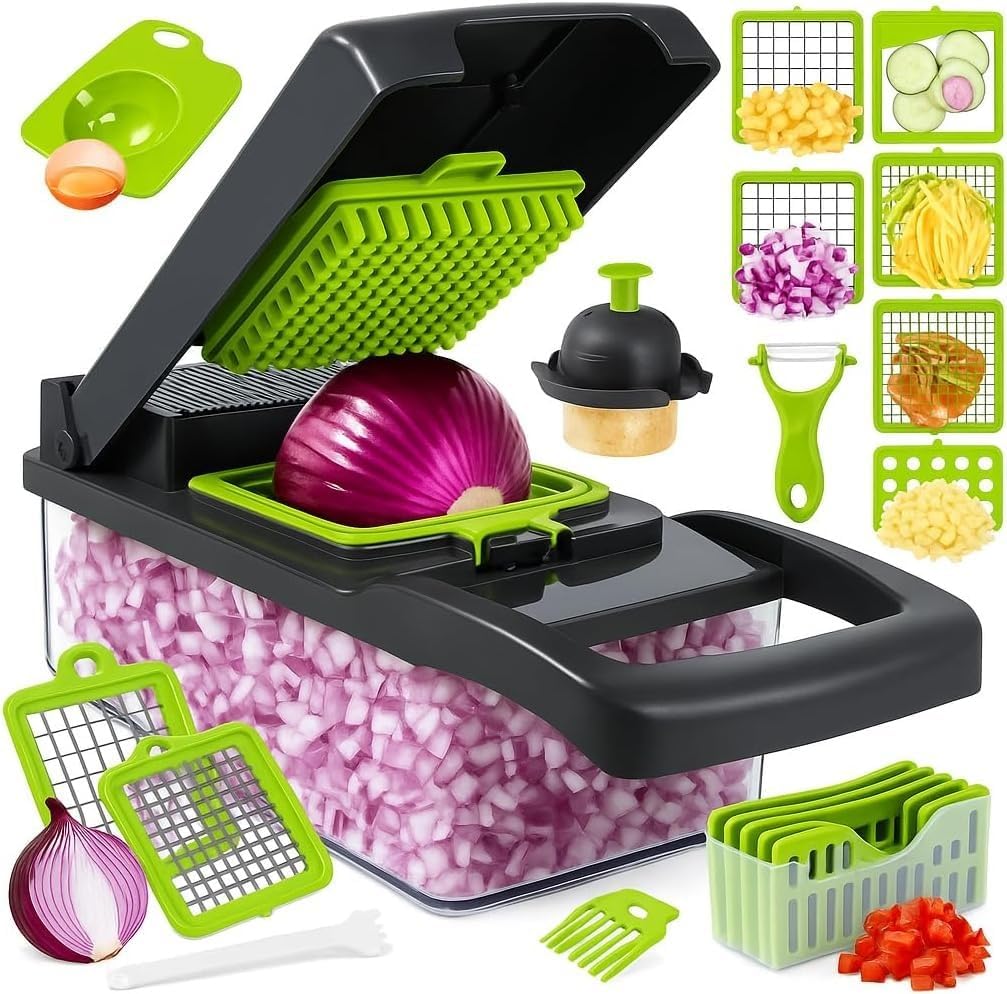 Vegetable Chopper 16-in-1 – Multi-Functional Food Slicer, Dicer & Grater with Containers | Easy-to-Use Kitchen Cutter for Vegetables, Fruits, and Herbs
