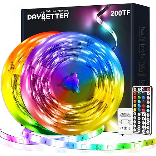 DAYBETTER Led Strip Lights 200ft, RGB Led Light Strip with 44 Keys Remote Controller, Color Changing Led Lights for Bedroom 100 ft of 2 Rolls