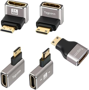 HDMI to Mini HDMI Adapter 5 Pack, Multi-Angle UP/Down/Left/Right/Straight HDMI Female to Mini HDMI Male Connector Converter Extender Support 8K@60Hz, 4K@120Hz for Camera, Monitor, Raspberry Pi