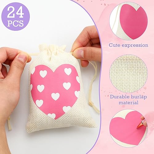 Miniatura 10 de Crtiin 24 bolsas de arpillera de corazón de San Valentín, bolsa de regalo de San Valentín, bolsas de regalo de caramelo, bolsas de regalo de lino