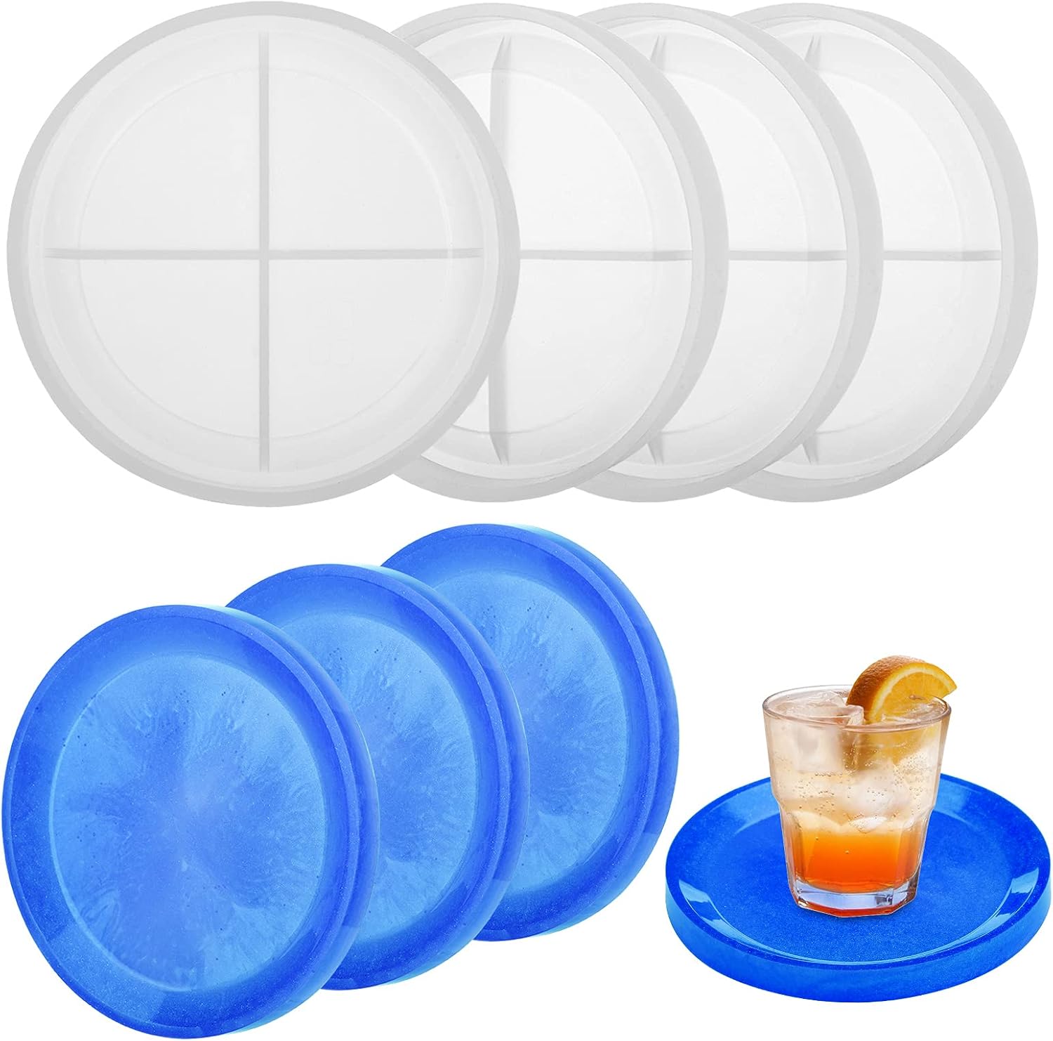 Round Coaster Resin Molds, Gartful 4PCS Resin Epoxy Mold for Casting, Geometric Coaster Mold for Making Resin Geode, Agate Slice Coasters, Cups Mats, Jewelry Holder, Home Decoration