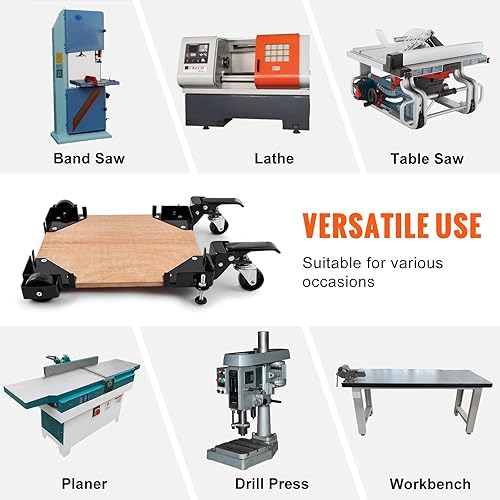 Miniatura 6 de Base móvil VEVOR, base de herramienta móvil de capacidad de 400 libras, ruedas de sierra de mesa, 2 ruedas giratorias, base móvil, 2 ruedas fijas,