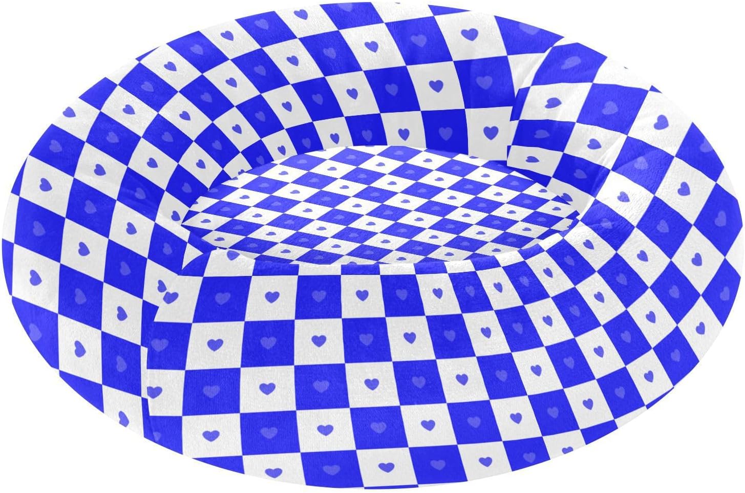 KLL Buffalo Plaid Check White Blue Heart Calming Anti Anxiety Pet Cat Bed fluffier Calming Bed for Extra Small Size Pets Sleeping cama elevada para