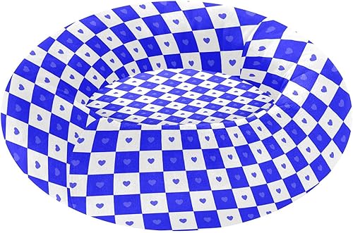 KLL Buffalo Plaid Check White Blue Heart Calming Anti Anxiety Pet Cat Bed fluffier Calming Bed for Extra Small Size Pets Sleeping cama elevada para