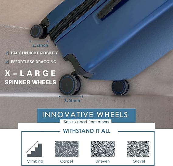Verage Freeland Large Luggage with X-Large Spinner Wheels, Expandable Hardside Travel Luggage, Rolling Suitcase TSA Approved (29-Inch, Blue)
