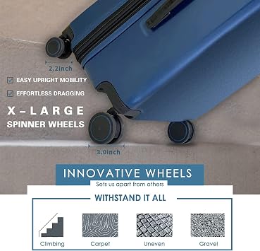 Verage Freeland Large Luggage with X-Large Spinner Wheels, Expandable Hardside Travel Luggage, Rolling Suitcase TSA Approved (29-Inch, Blue)