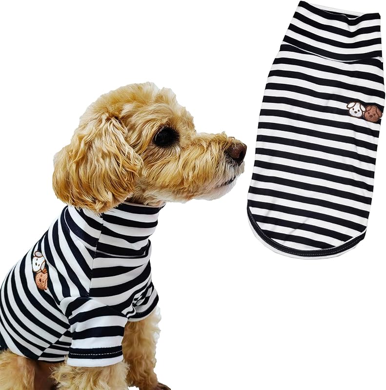 Camisa de gola alta listrada para cães e gatos, com estampa bordada, preta, X-Small — IMDOUBLEDOU
