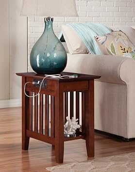 AFI, Mission Chair Side Table with Charging Station, Walnut