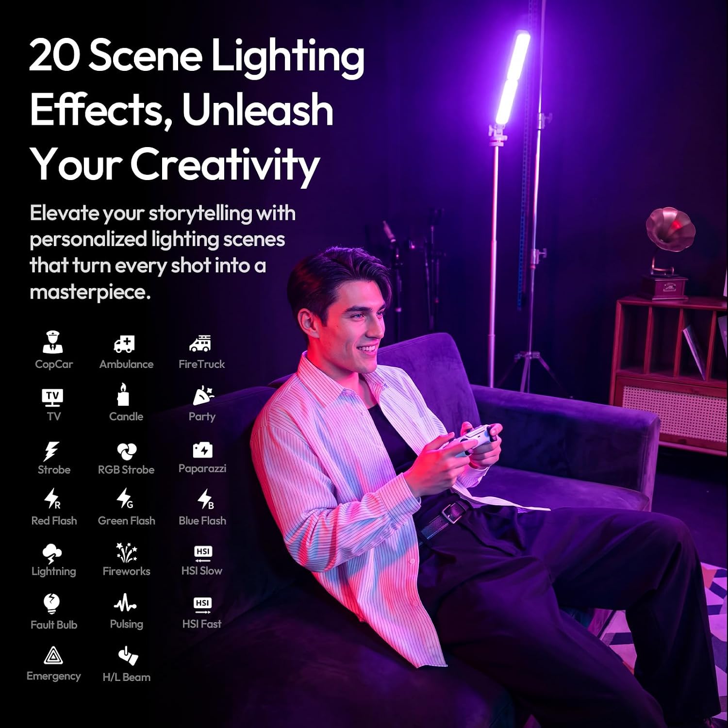 ULANZI FOLD8 Foldable RGB LED Video Light, 2500K-9000K App Control Black 20 Scene Effects, 1400mAh Rechargeable, Portable, with 1/4" Cold Shoe Adapter Mini Tripod Lanyard Light Stick for Vlog Shoot image 5