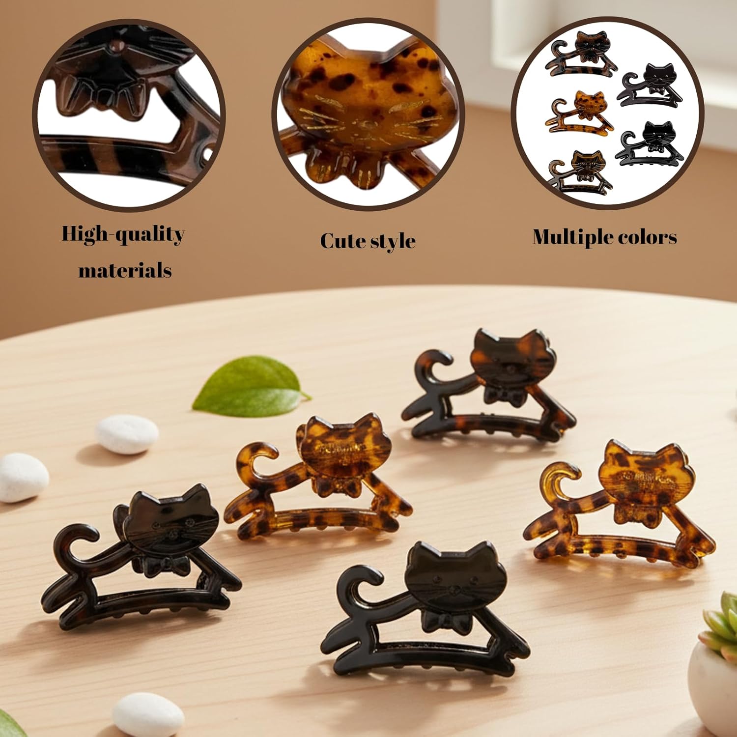 5Pcs Cat Claw Clip,Cat Hair Clips, Cute Cartoon Kitty Design for Daily Hairstyling, Party and Holiday Celebrations, Black Yellow Leopard Print Brown Leopard Print Transparent Brown Colors - Image 3