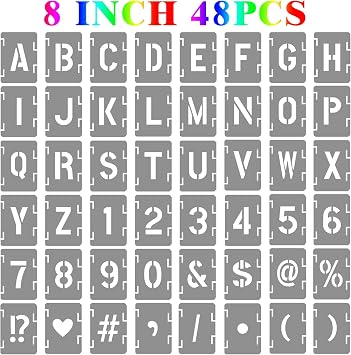 8 Inch Letter and Number Stencils Symbol Numbers Craft Stencils, 48 Pcs Reusable Alphabet Templates Interlocking Stencil Kit for Painting on Wood, Wall, Fabric, Rock, Sign, DIY Art Projects