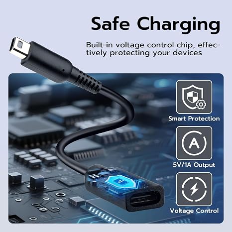 Mcbazel USB-C to 3DS/2DS/NEW 3DS XL/NDSI/3DS XL Charging Cale, Type C to 3DS Charger Cord, Black