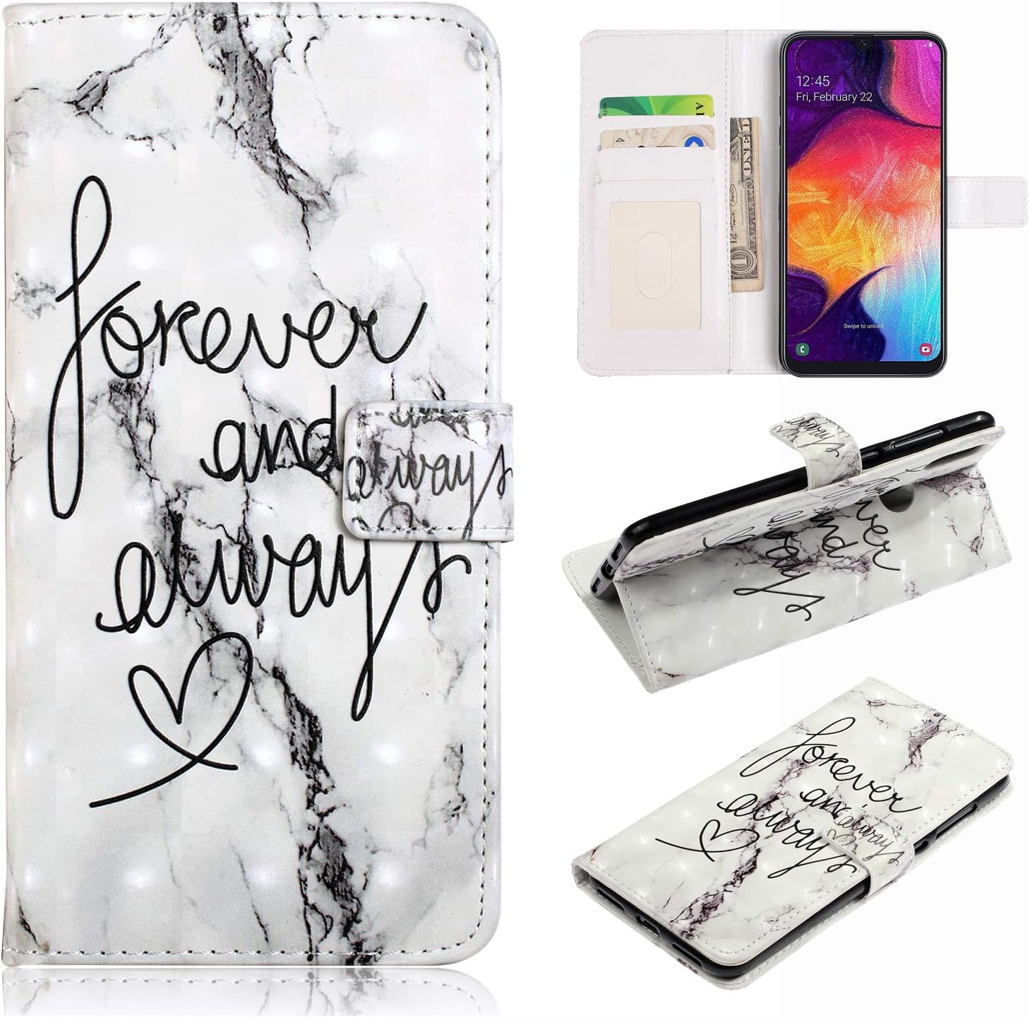 Glitter Wallet Case for Huawei Y7 2019,Xifanzi Cellphone Protective Shell Skin Cases Covers Colorful Closure Cover PU Leather Stand Pouch Case & Card Slots Magnetic Huawei Y7 2019,Marble Grey
