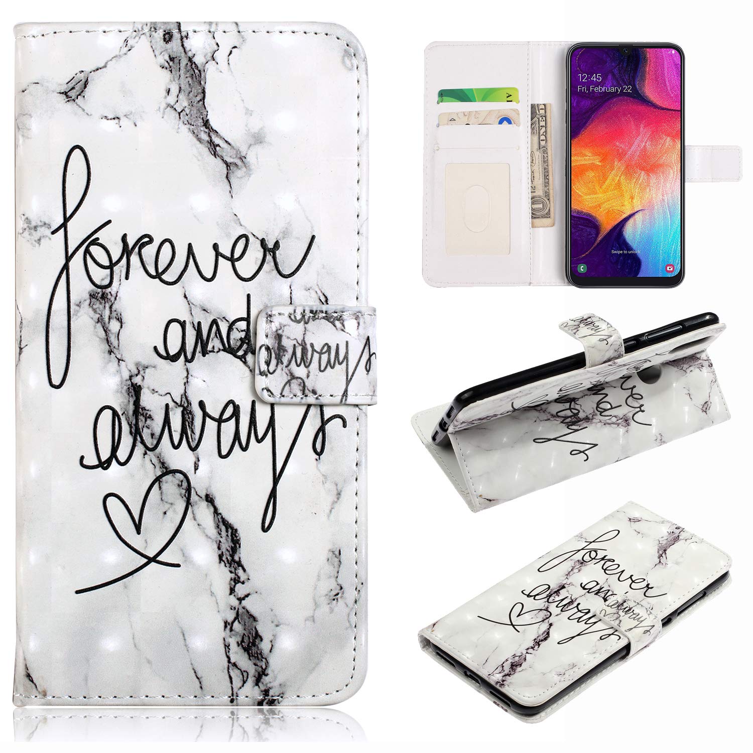 Glitter Wallet Case for Huawei Y7 2019,Xifanzi Cellphone Protective Shell Skin Cases Covers Colorful Closure Cover PU Leather Stand Pouch Case & Card Slots Magnetic Huawei Y7 2019,Marble Grey