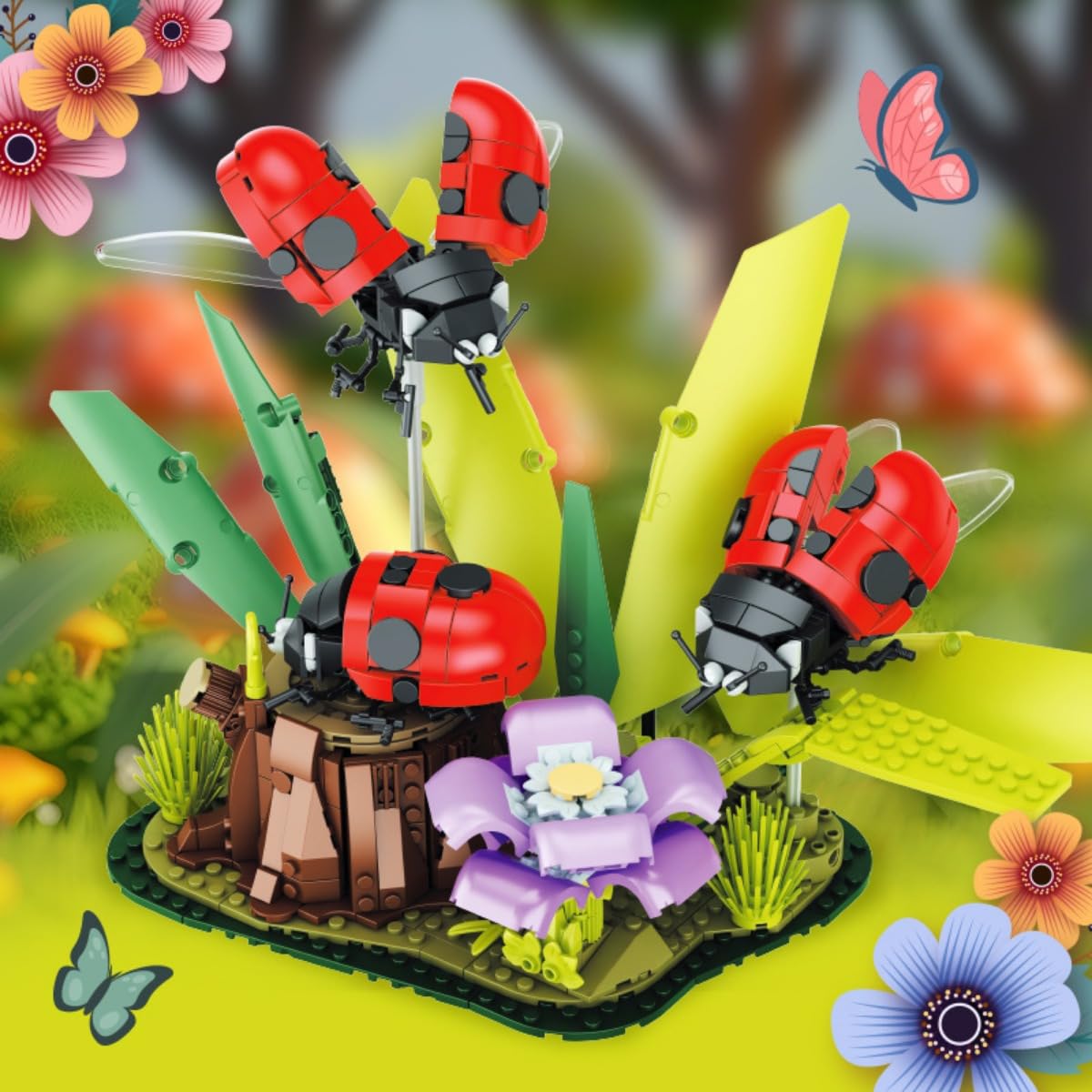 ladybug Flowers Building Block Set, 750 PCS Insect Collection Flower Bonsai Building Kit - Image 3