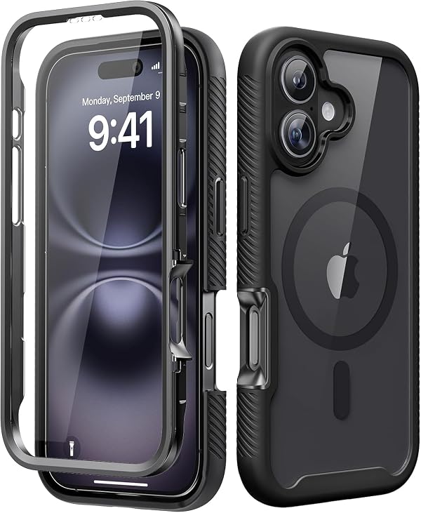 ALGORAM Magnetic for iPhone 16 Plus Case with Built-in Sensitive Screen Protector, Full-Body Dual Front & Back Protective Phone Case [Compatible with MagSafe] Drop Proof 16 Plus Cover 6.7 Inch, Black by ALGORAM - Used condition - US$9.79