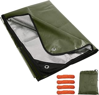 REDCAMP Emergency Survival Blankets Reusable, Heavy Duty Large Waterproof Space Blankets, Multipurpose Reflective Insulated Tarp All Weather Blankets for Camping Hiking, Green