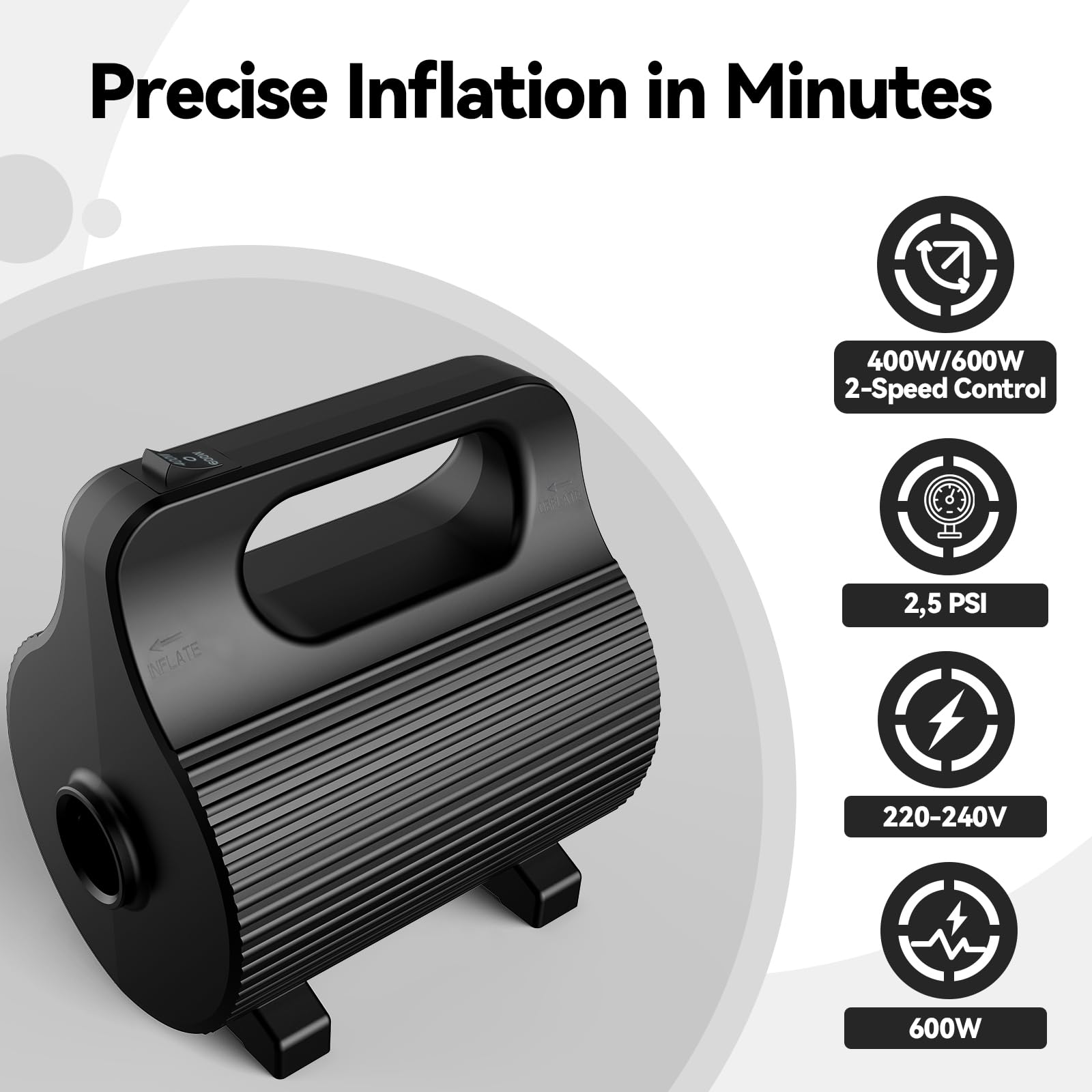 Pompe à Air Portative 4 Buses 400W-600W | Gonflage Ultrapide pour Matelas, Piscines & Flotteurs (AC220-240V)