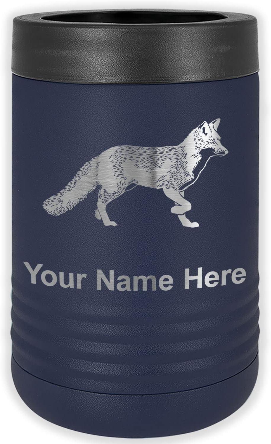 LaserGram Personalized 12 oz. Stainless Steel Can & Bottle Insulator, Fox – Keeps Drinks Cold Longer (Maroon)