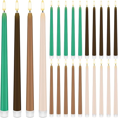 Miniatura 1 de Baquler 24 velas cónicas de Navidad sin llama de 11 pulgadas, funciona con pilas, velas LED de plástico parpadeante verde y marrón para Navidad,