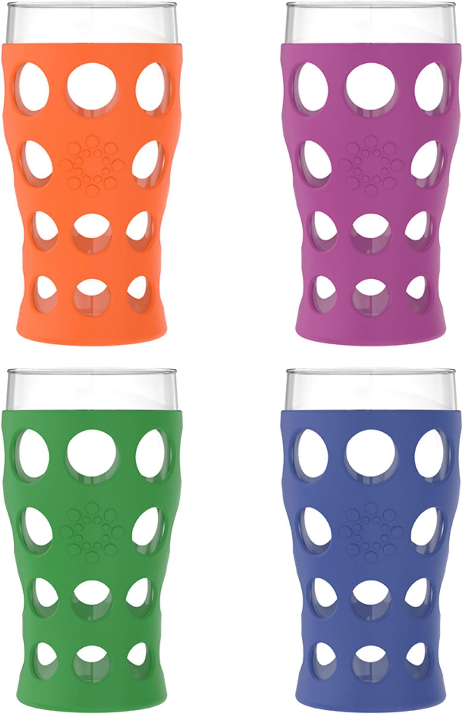 20-Ounce Indoor/Outdoor Protective Silicone Sleeve Beverage Glass, 4-Pack, Orange, Grass Green, Cobalt, Huckleberry,LF340400C4