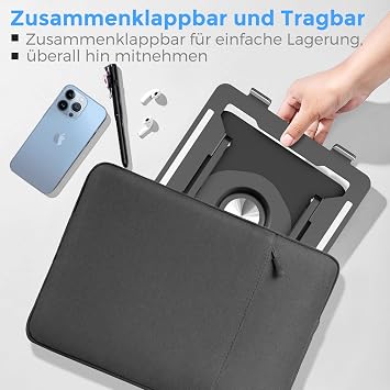 Epherie Laptop Ständer mit 360° drehbarem rundem Basis Höhenverstellbarer ergonomischer Laptopständer Belüfteter Computerständer Faltbarer Stabiler Laptophalter aus Aluminium für Schreibtisch