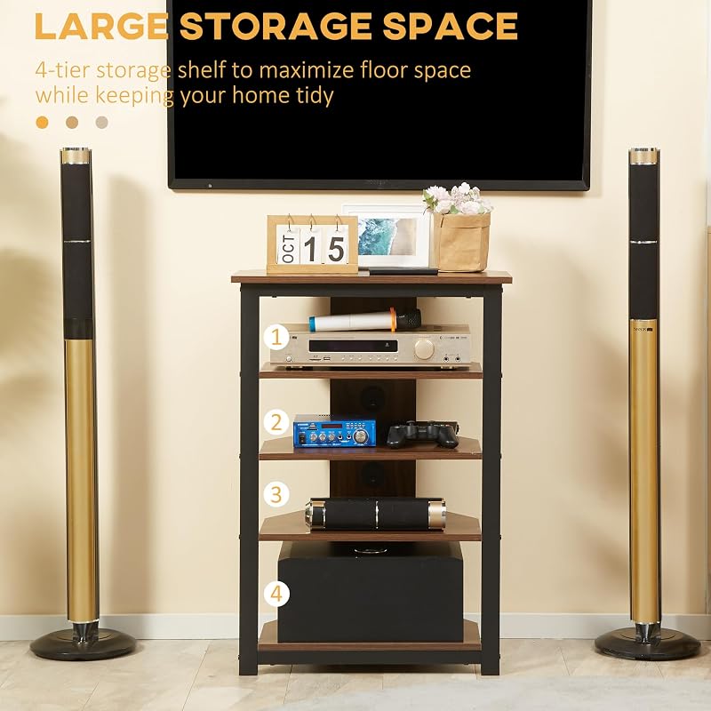 HOMCOM Media Stand with 4-Tier Audio Rack, AV Media Corner Shelf, Brown image 5