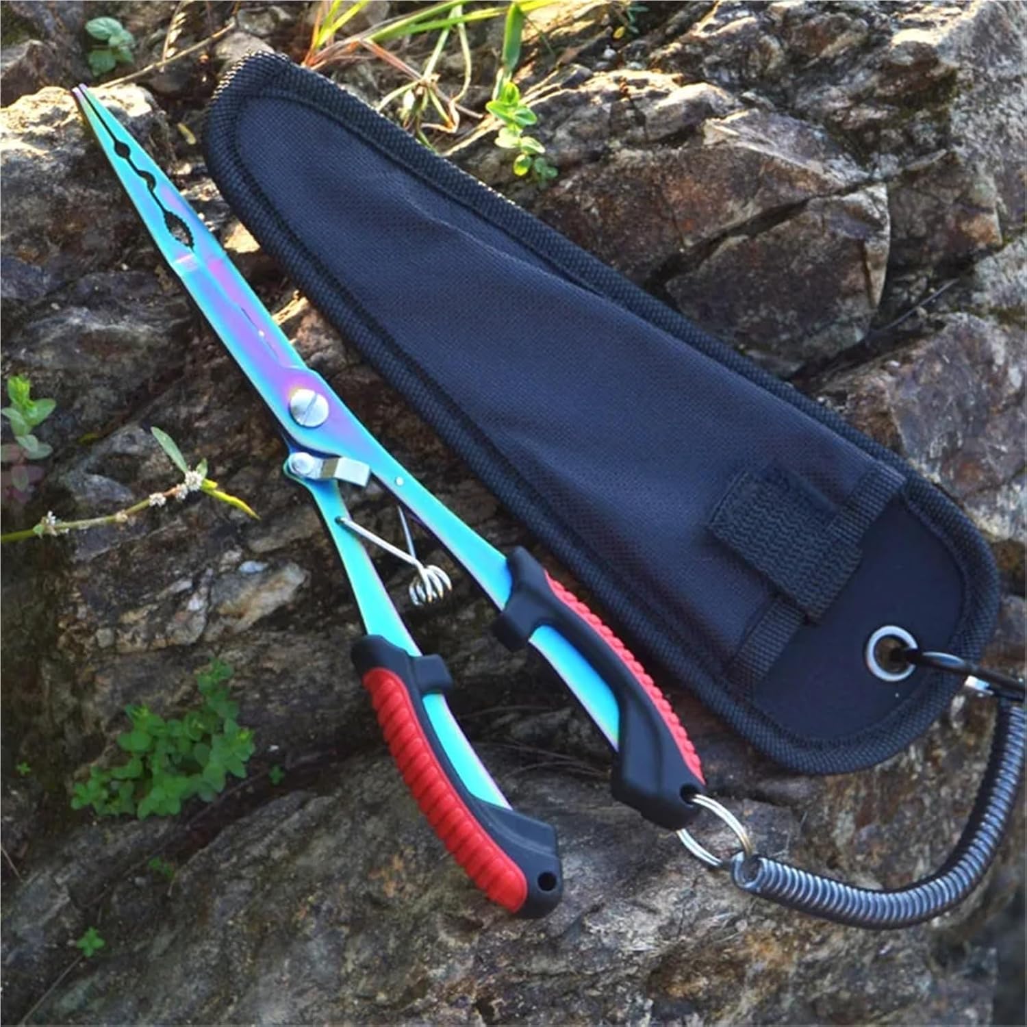 Multifunctional Straight Nose Fishing Pliers Color Titanium Anti‑Slip Ergonomic Angling Equipment(Red)