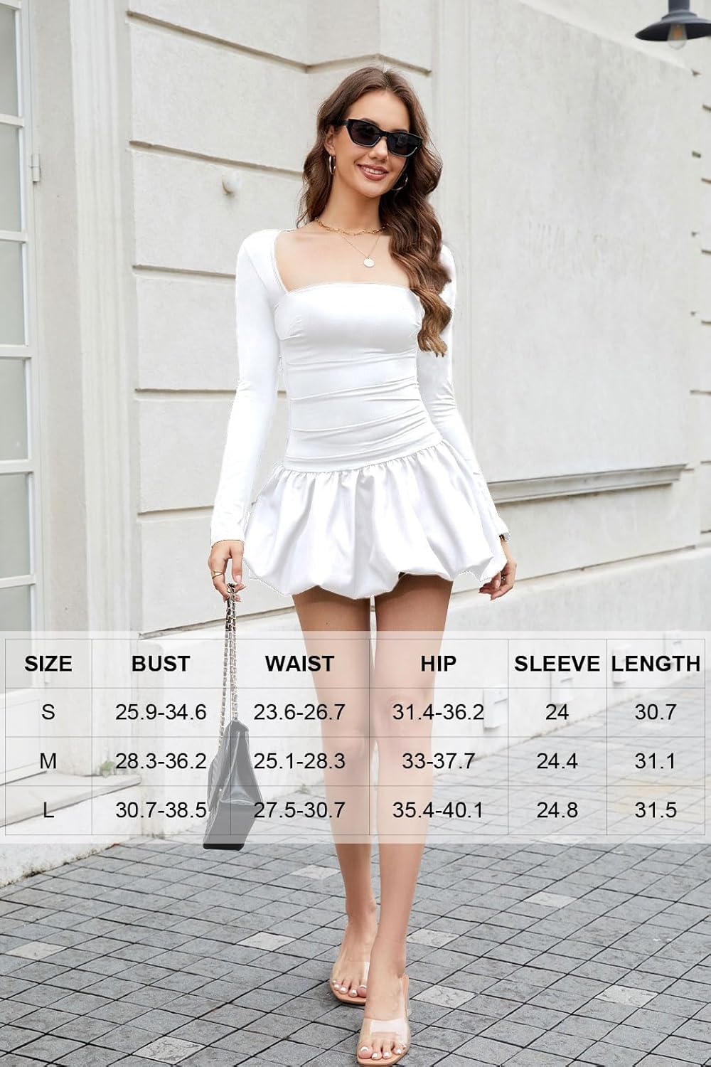 Women Bubble Mini Dress Long Sleeve Square Neck Backless Puffy Skirt Dress Short Formal Dresses - Image 7