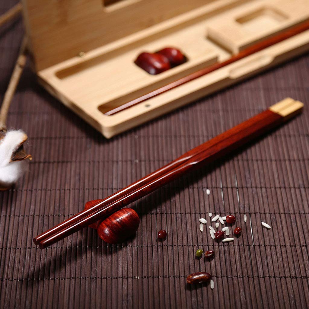 Coffret Cadeau de Baguettes réutilisables en Bois avec étui, Baguettes à Sushi japonaises et Ensemble de Repose-Baguettes, Baguettes Chinoises de Luxe en Bois Rouge Naturel, Baguet(1pair)