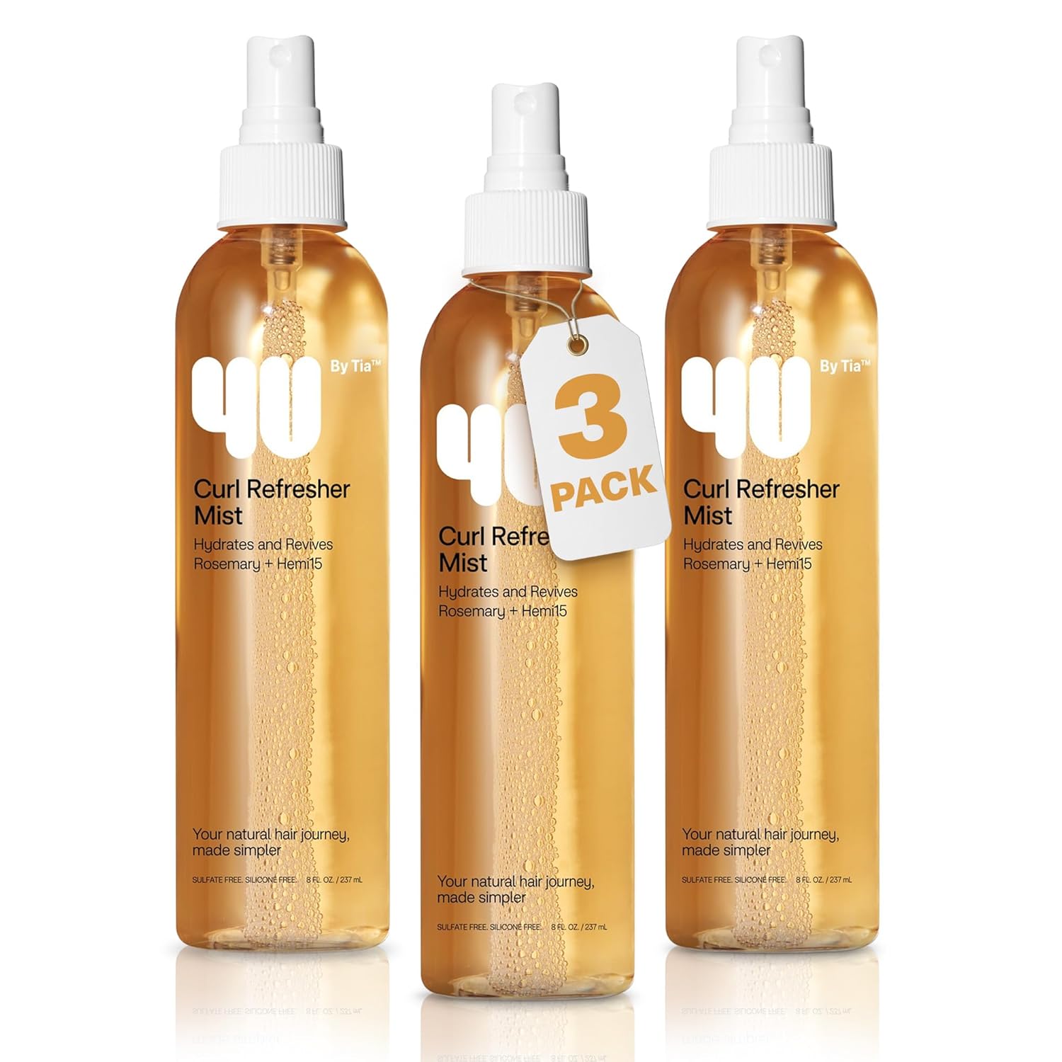 4U by Tia Curl Refresher Mist for Curly, Kinky, Coily 3A-4C Hair – Rosemary & Hemi15 (8 Fl Oz (Pack of 3))